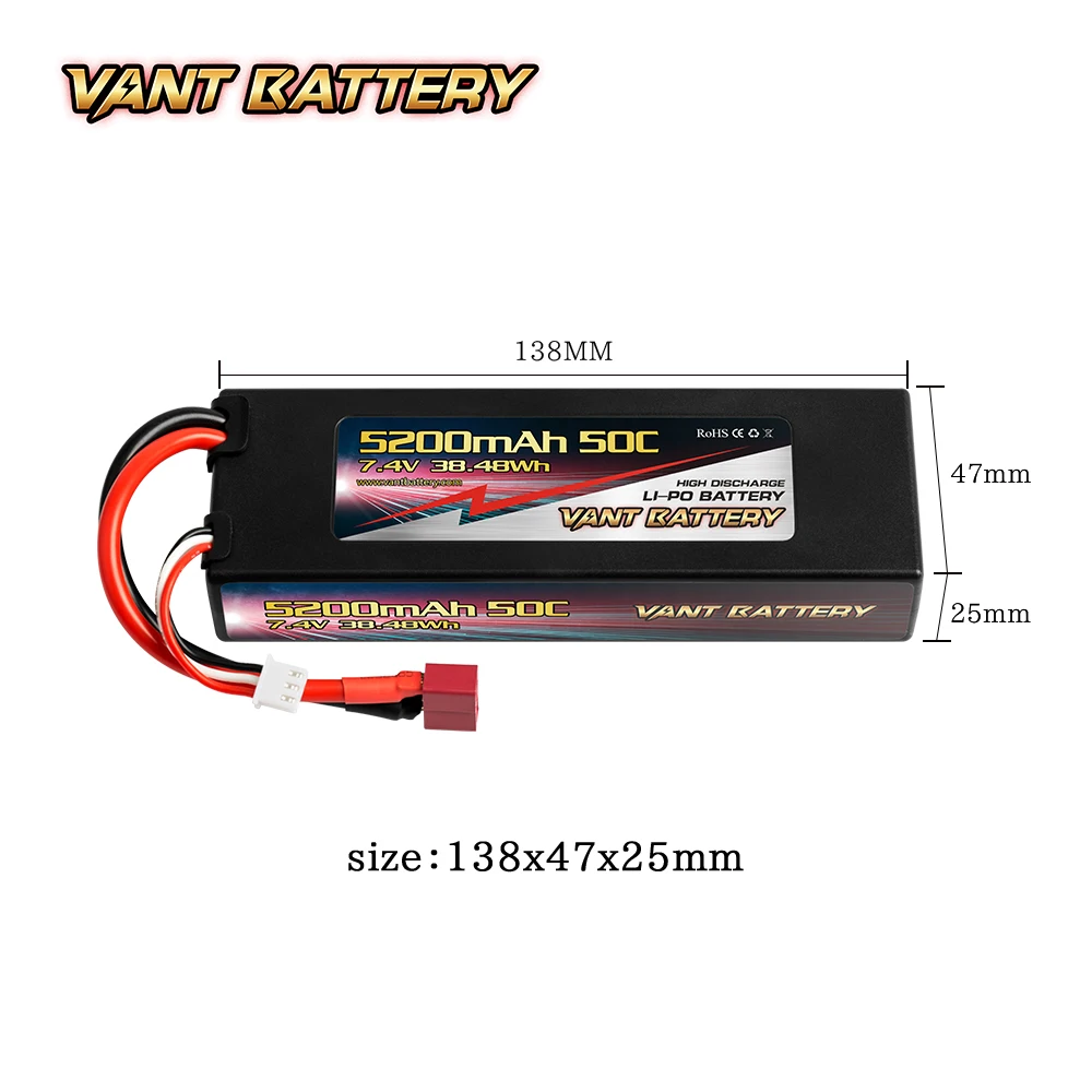 VANT RC Lipo Battery 5200mah 7.4V 50C 2S Black Ce Rc Car Toys Lithium Battery Charger Usb Cable Normal Temperature and Dry 2C