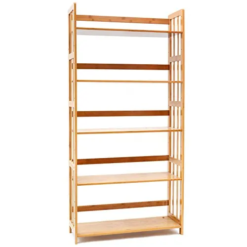Bookcase Multifunctional Storage Rack 5 Tier Bookshelf Bamboo Natural