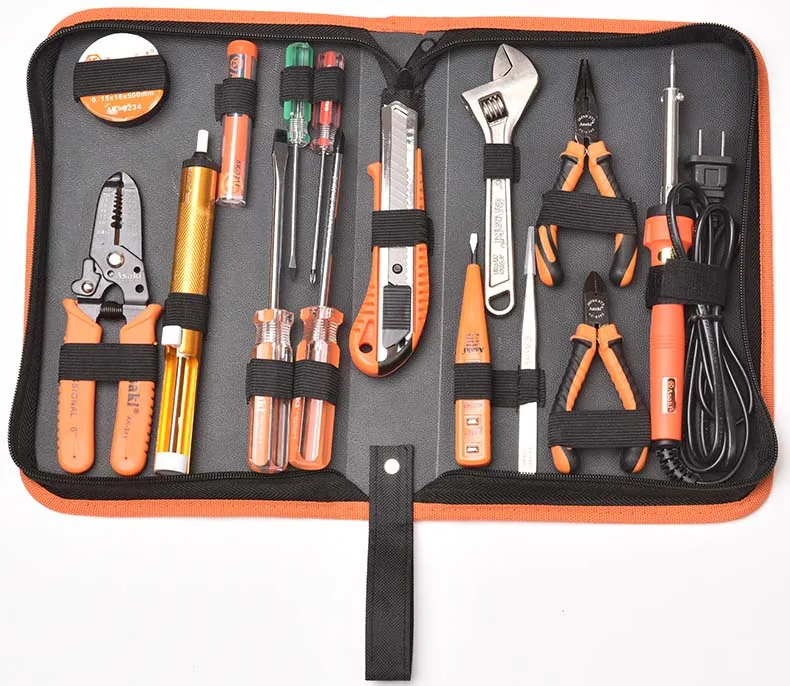 ASAKI AK-9830 15PCS Home Use Electronic Repairing Tool Set Electrician Hardware Hand Tool Set Wrench Stripper Utility Knife Set