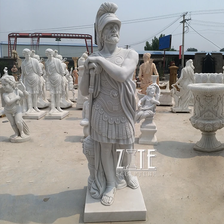 Hand Carved life size stone roman soldier statue sculpture