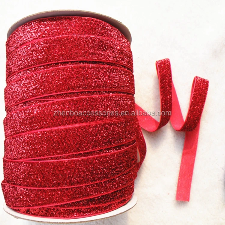1cm Metallic Color Elastic Glitter Velvet Ribbon Wholesale