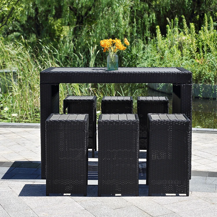 Bar Set 7 Wicker Material High Quality Bar Outdoor Furniture Plastic Wood Table Top Set/HB21.9333