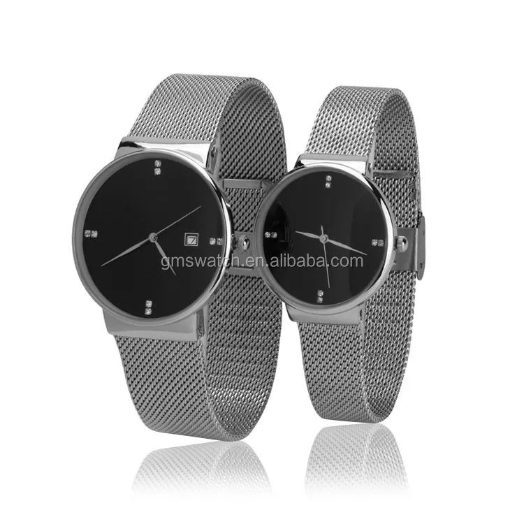 New arrival hot fashion couple watch, charming slim case quartz pair watch, stainless steel mesh band hot sales time pieces