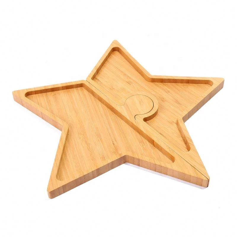 
Hot Selling Star Shape 2 Divided Party Serving Platters Wood Bamboo Puzzle Tray 