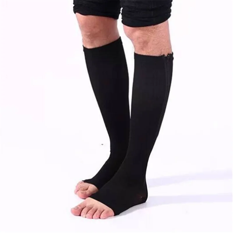 10 pairs order Women Zipper Compression Socks Leg Support Knee Open Toe Sock Fashion and Leakage toe black khaki color custom