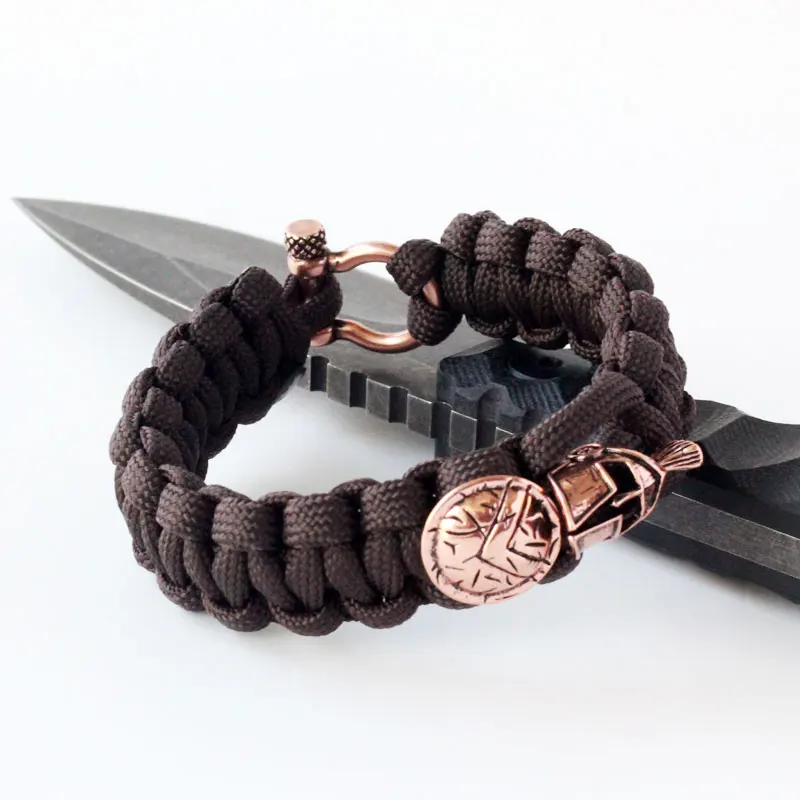 QingGear Handmade Helmet Charm Bead Nylon Rope Survival Bracelet With U Shackle Emergency Tactical Bracelet