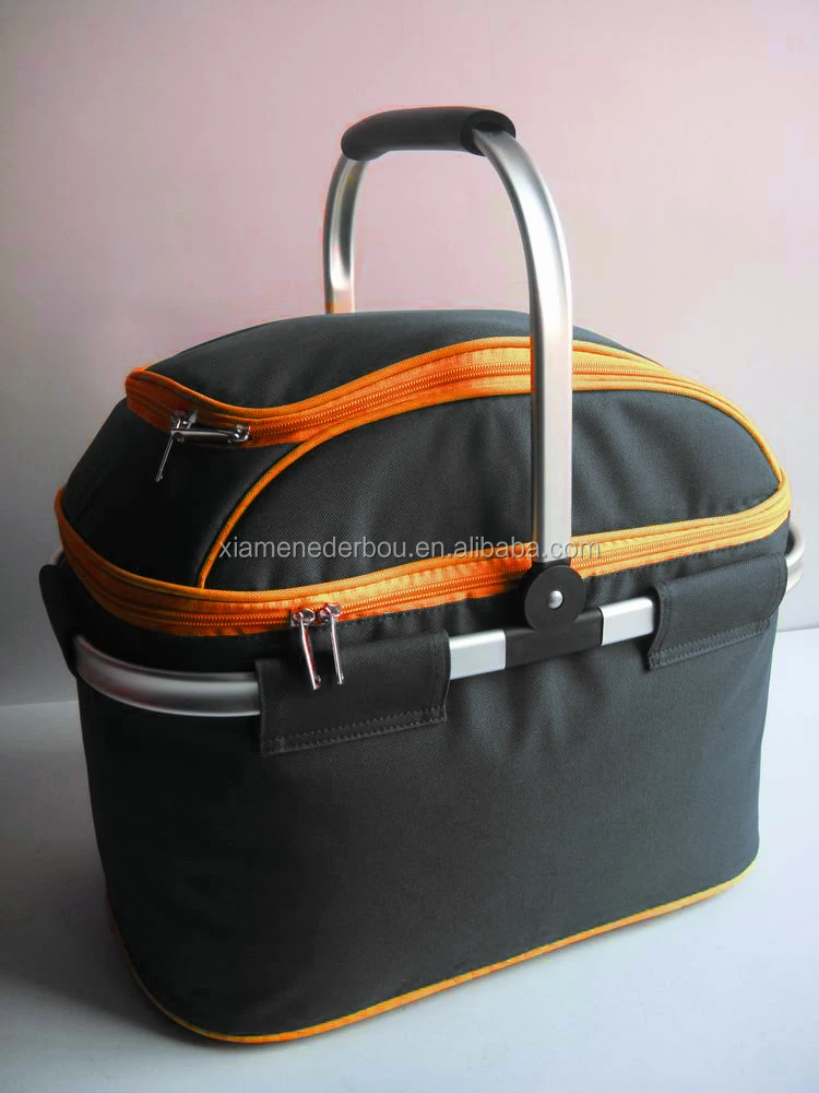 Picnic Basket Set Insulated Tote with Cooler Compartment and Complete Flatware