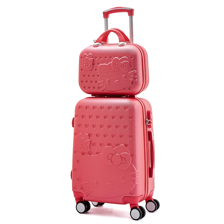 
Women Suitcase set ABS Cartoon Travel Box Rolling Trolley Hard case bag Hello Kitty Luggage bag 