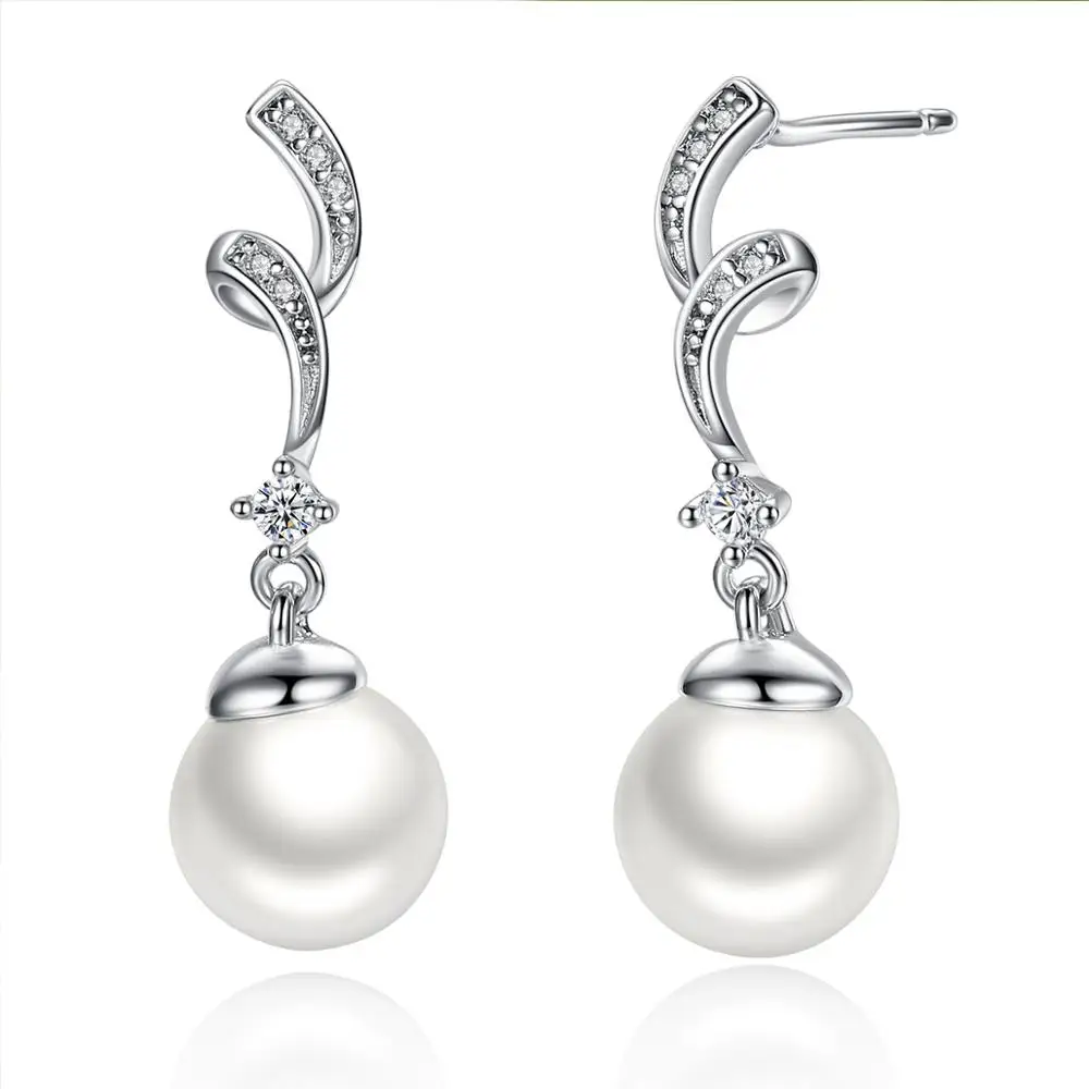 925 silver long wire luxury women pearl fashion earrings