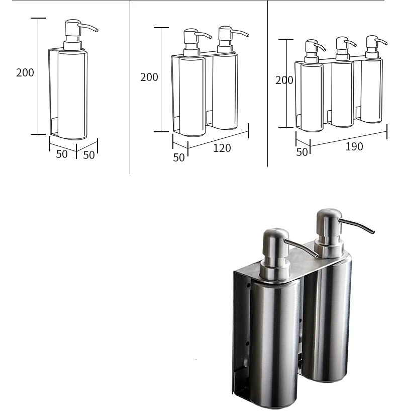 Wall Mount Stainless Steel Dispenser Liquid Soap Bottle