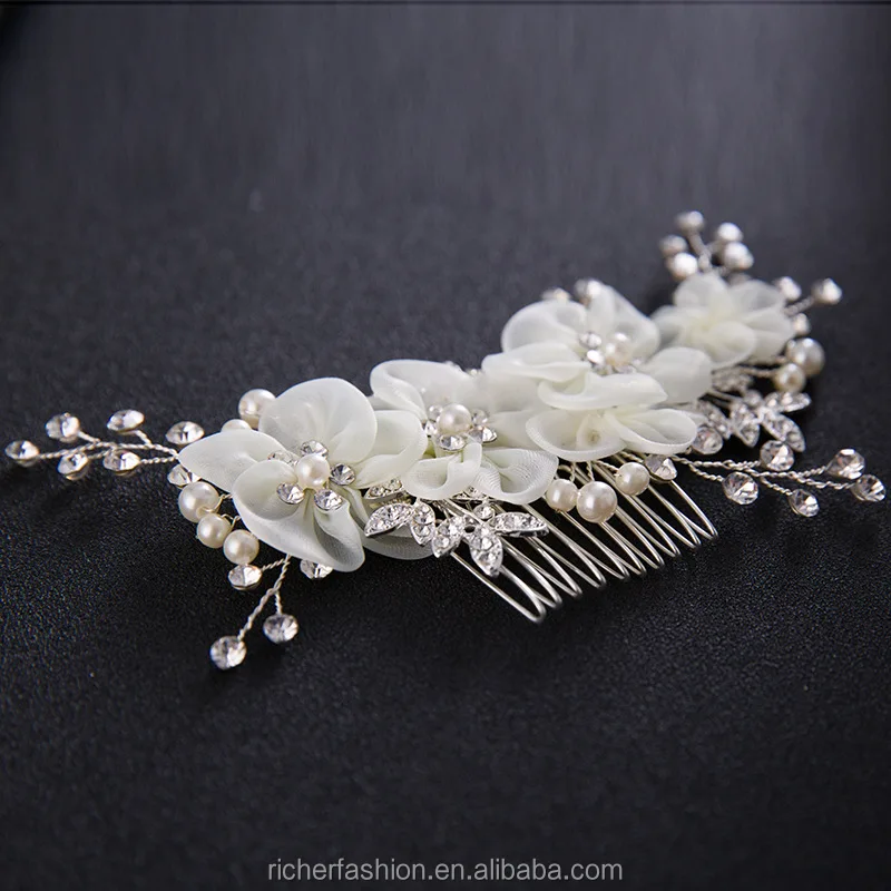 Bridal Wedding pearl Flowers Bride Marriage Party Rhinestone Hair Comb