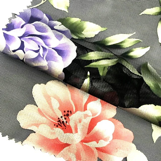 Fashion pattern 100% Polyester 3D Foil Printing Mesh Digital Foil Printed Fabric