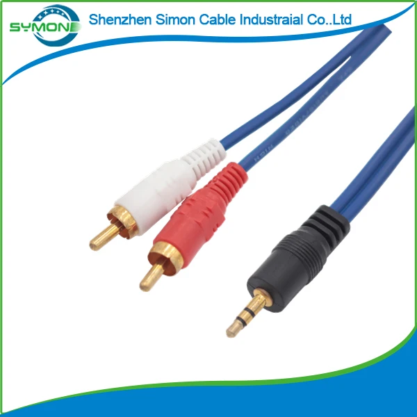 
High Quality Gold Plated Fish eye shape 3.5MM to 2RCA Black RCA AV Audio Video Cable 