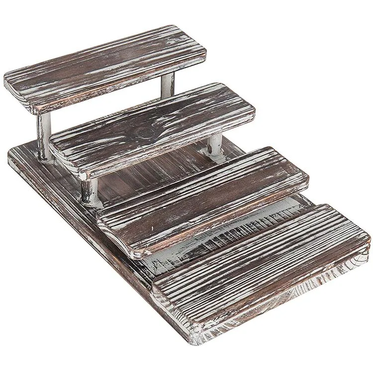 4-Tier Rustic Torched Wood Sunglasses Display Stand