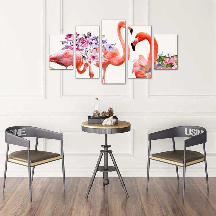 
3D red crane flower painting 5-piece wall art picture frameless picture diy painting wall 