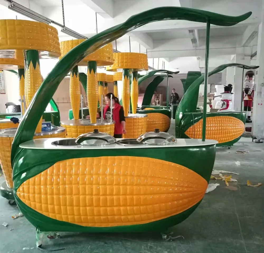 Outdoor Fiberglass Orange Shape Kiosks for coffee on wheels