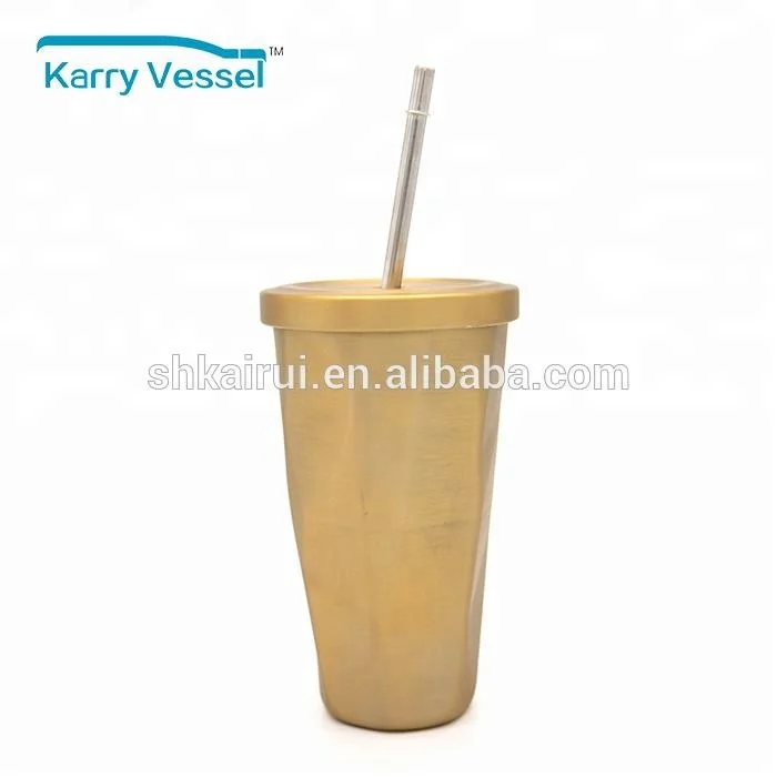 Tumbler Eco-friendly Double Wall Stainless Steel Mugs Army Green with Straws Metal with Lid Disposable Light Green Light Yellow