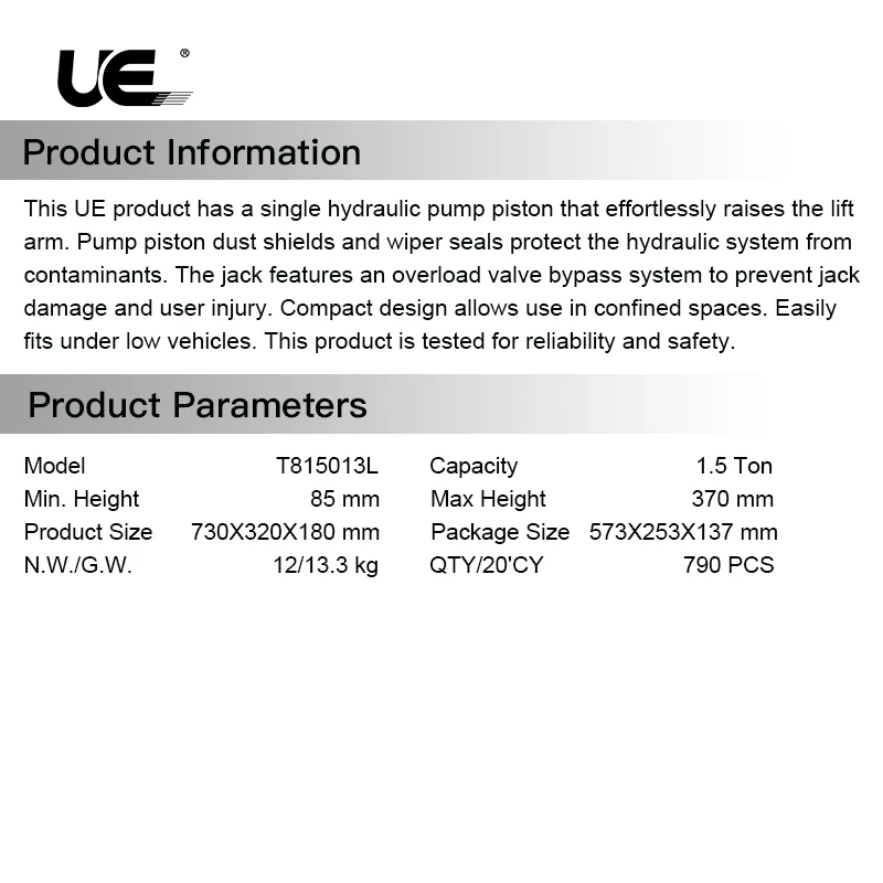 1.5Ton  Luxury cars are specially equipped with hydraulic Aluminum jack