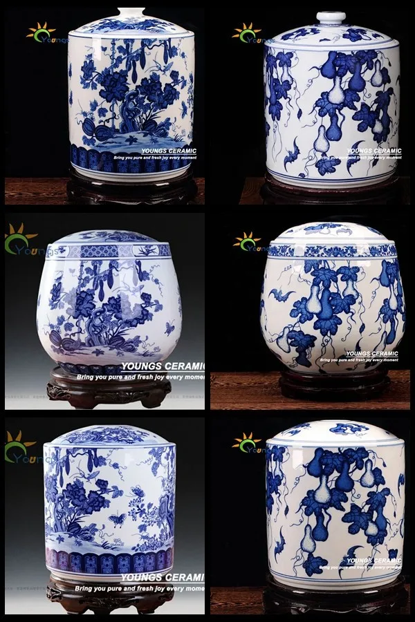 Retail Chinese Hand Painted Blue And White Ceramic Storage Jar Tea Caddy
