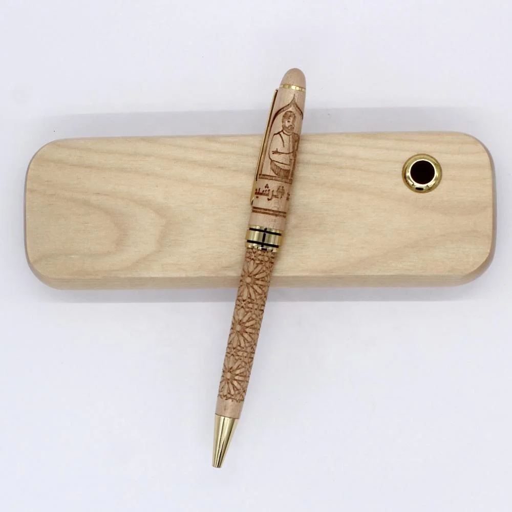 JW-14 wholesale  luxury engraving logo maple wood twist ballpoint pen with wooden box and pen holder
