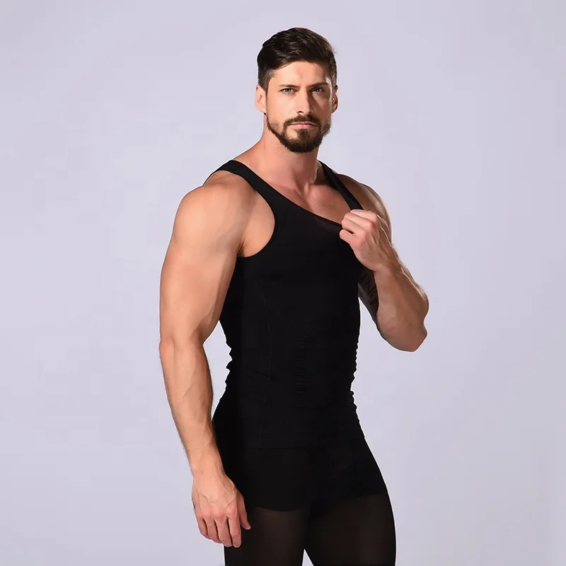Polyamide elastane slim lift mens slimming undershirt body shaper vest  man shapers