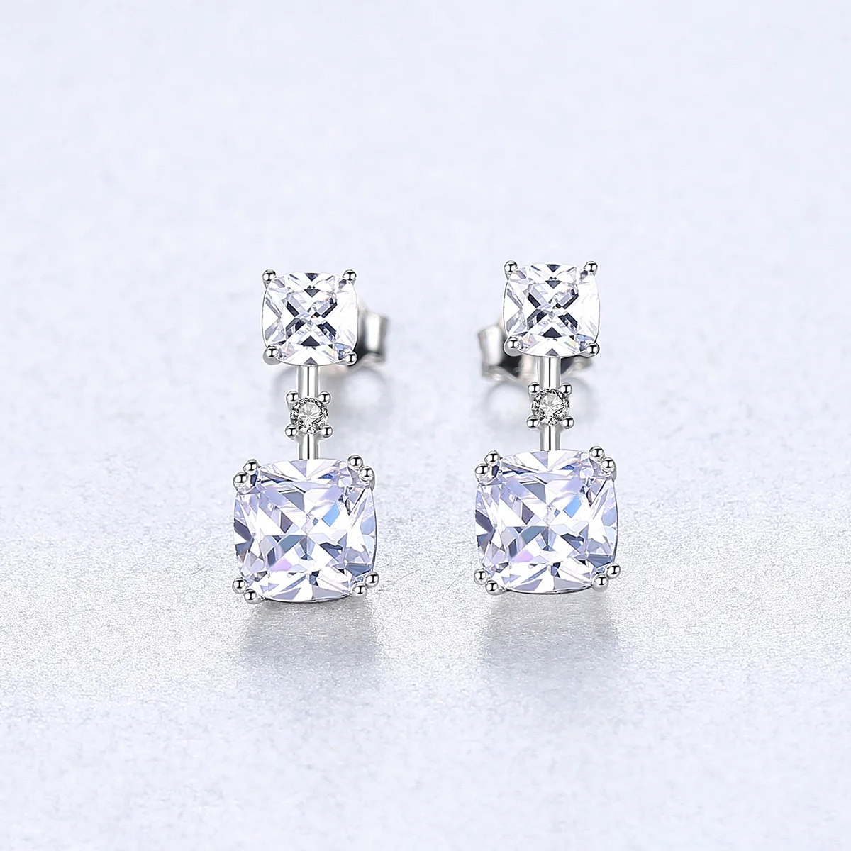 CZCITY High Quality VVS Clear Square Topaz Drop Earrings for Women 100% 925 Sterling Silver Shining Wedding Jewelry Earring