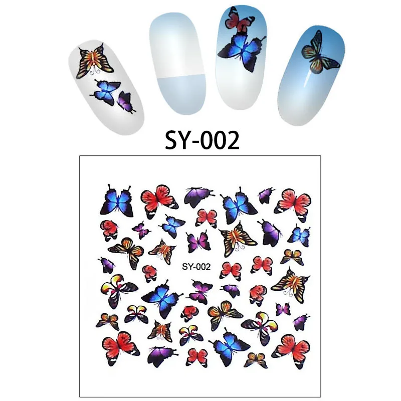 SY  Embossed 3D Nail Stickers Blooming Flower Butterfly Art Stickers Decals