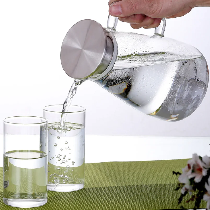 Glass Pitcher with Lid, Water Jug for Hot/Cold Water, Ice Tea and Juice Beverage