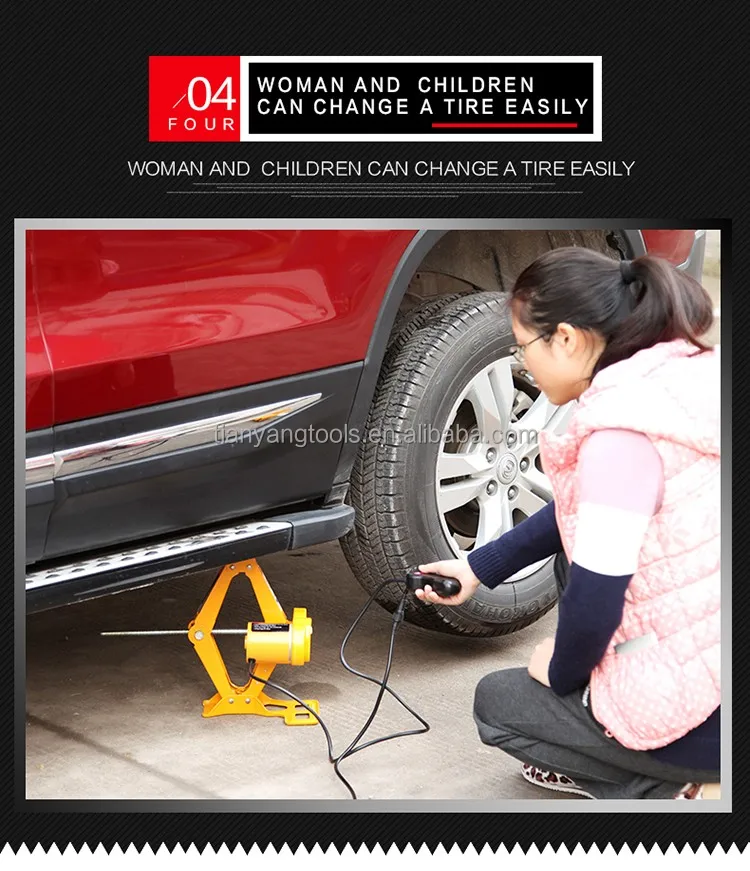 High Quality Chinese Supplier Adjustable Portable Electric Car Screw Scissor Jack and Impact Wrench DC12V 2T for Quick Repair