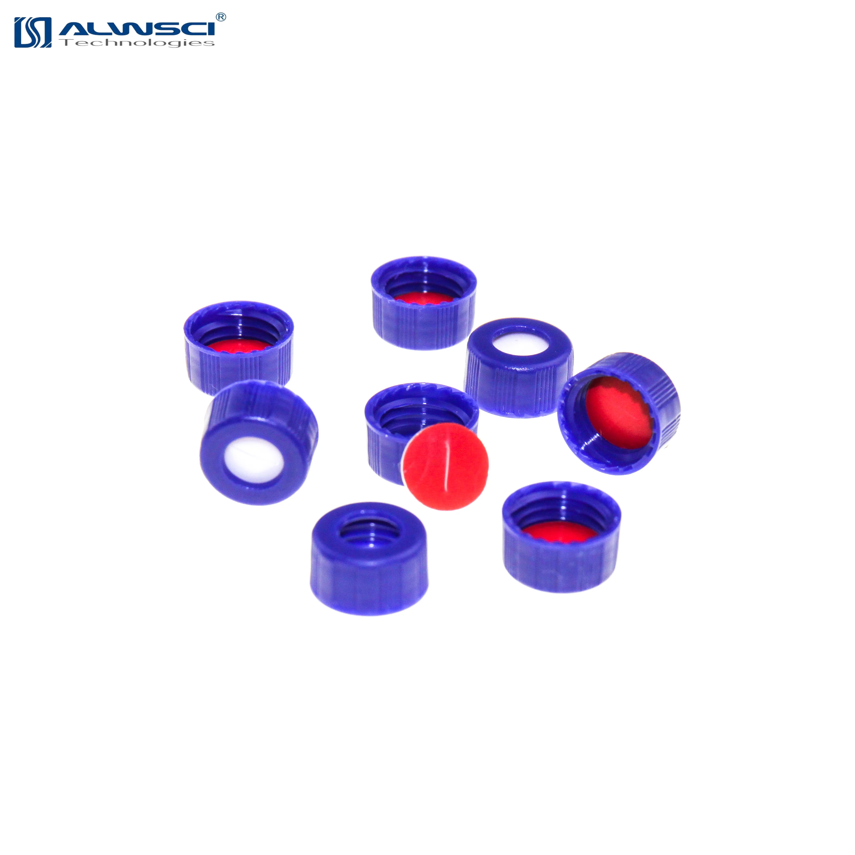 ALWSCI Blue 9-425 Open top Screw Cap with ptfe silicone preslit septa for Short Neck 9mm ND hplc vials 9-SP3005-2A
