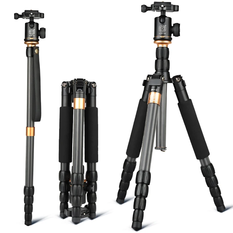 Q990C Portable tripod + monopod + ball head stand professional camera for slr video digital camera,made of carbon fiber