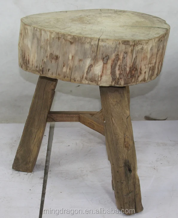 Antique Vintage shabby chic original tree trunk stool