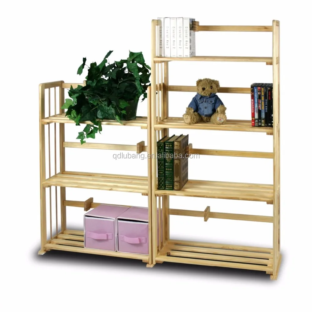 Simple Stylish Design Natural Pine Solid Wood 3-Tier Bookshelf