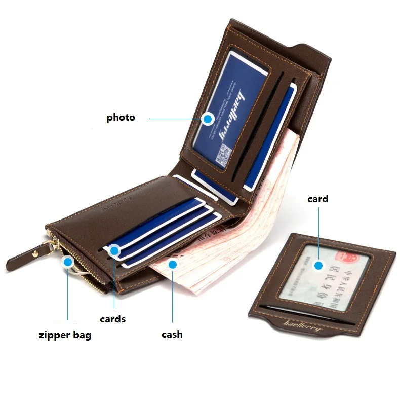 Оригинальный мужской кошелек Baellerry из искусственной кожи на молнии/Роскошный деловой дорожный для мелочи кошельки мужчин