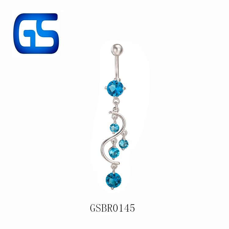 Stainless Steel S Shape Crystal Diamond Belly Button Ring Fashion Hanging Rhinestone Navel Ring Wholesale