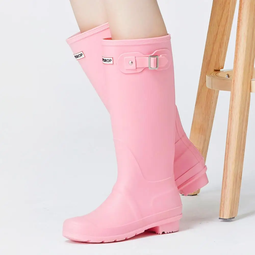 Dripdrop custom original half Wellington Ladies women Tall Rain Boots Red Shiny PVC natural rubber safety Rain Boots for kids