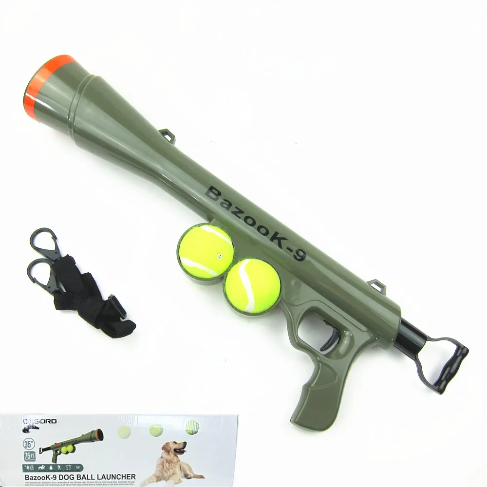 Factory Price Tennis Ball Launcher Gun with 2 Squeaky Balls pet dog Ball Thrower