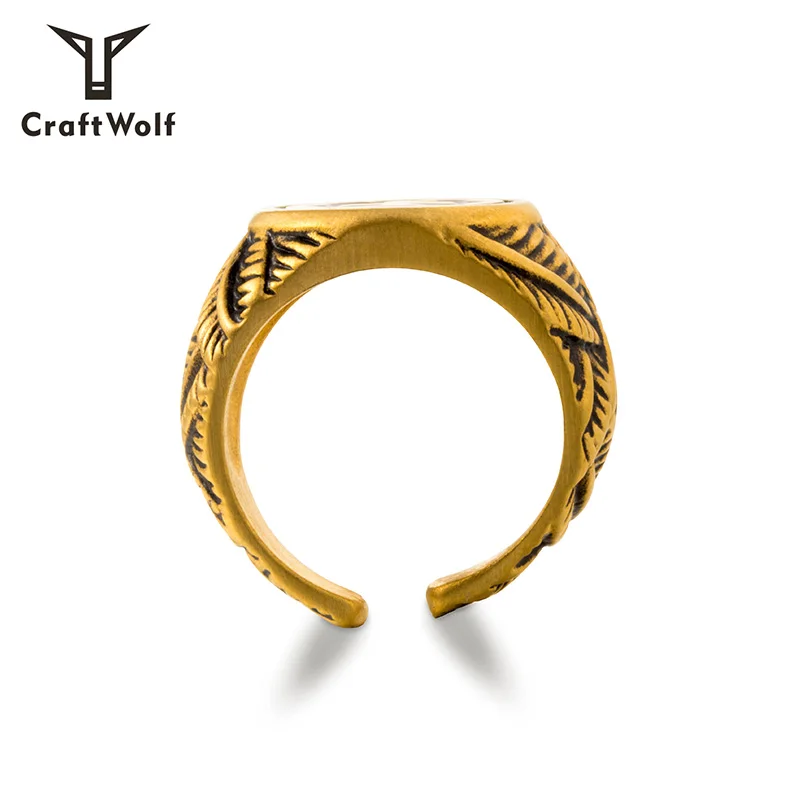 Craft Wolf Fashion vintage silver gold jewelry  eagle leaf animal  titanium Stainless Steel finger  Ring for men factory