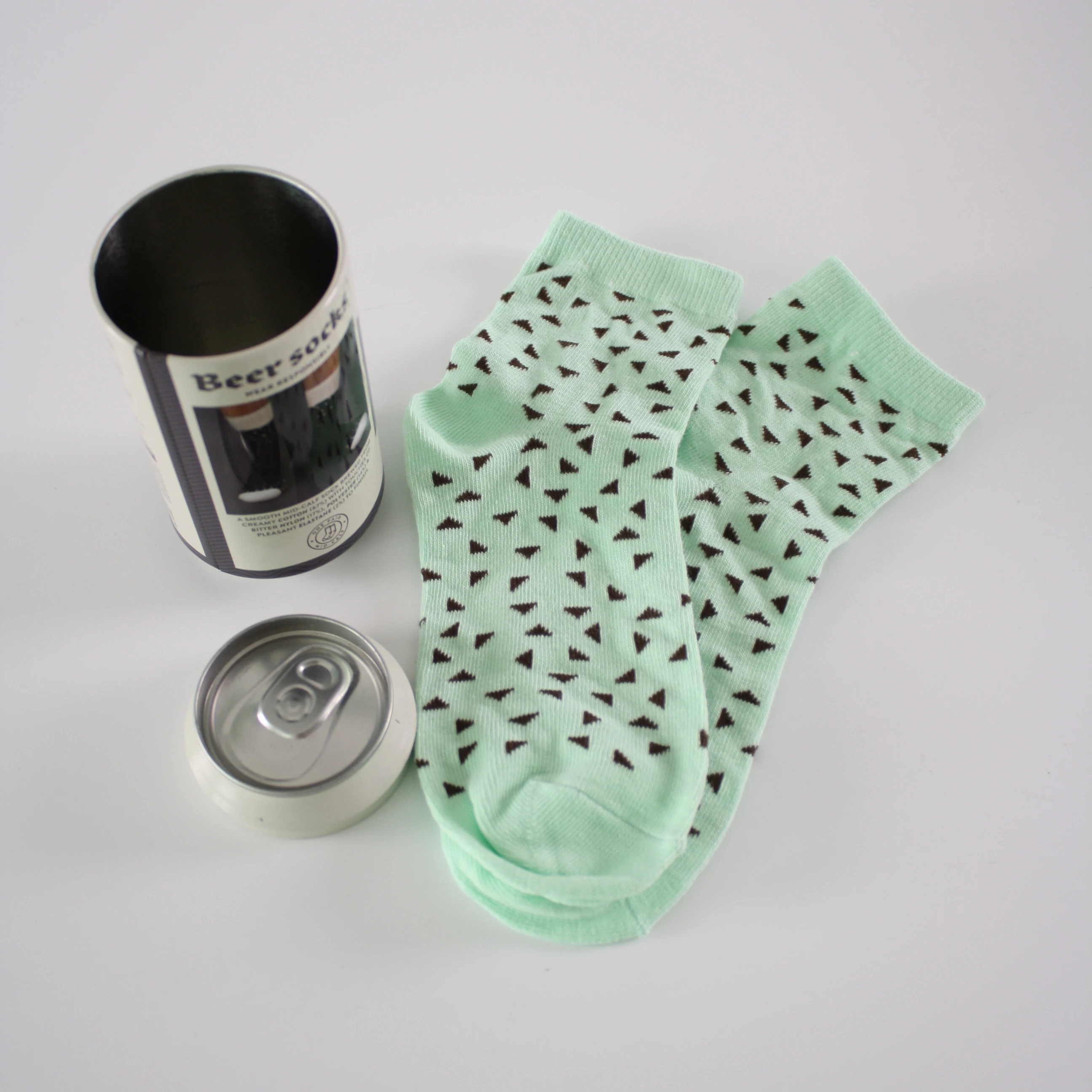 Custom logo beer socks in a can