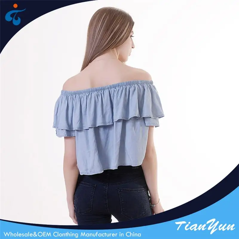 Ruffled neck custom trendy sexy short fashion european young women clothing