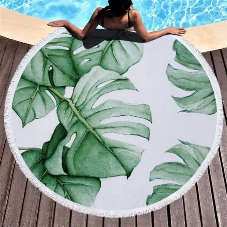 w Leaf China Beach Towel Manufacturer Custom Sublimation Printed Microfiber Round Beach Towel