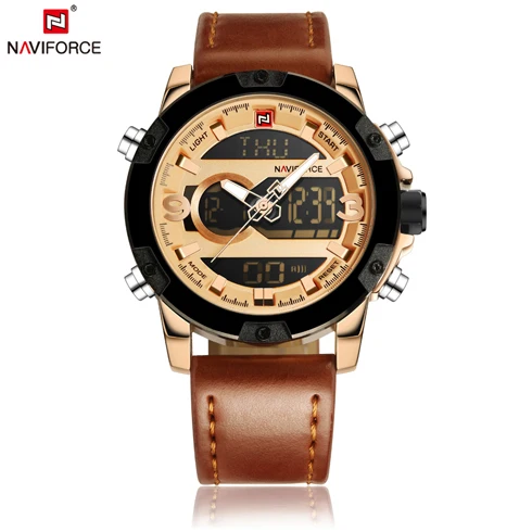 Naviforce 9097 Men Fashion Casual Sport Wristwatch Dual Time Analog-Digital Display Watch Water Resistant