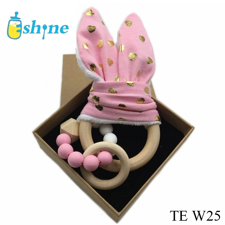 High quality wood material  Infant Toy Baby Teething  Organic Bunny Ear bunny teether