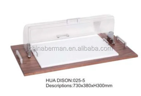 Restaurant & Hotel Supplies food serving acrylic dome wood bread display stand, acrylic bread display case