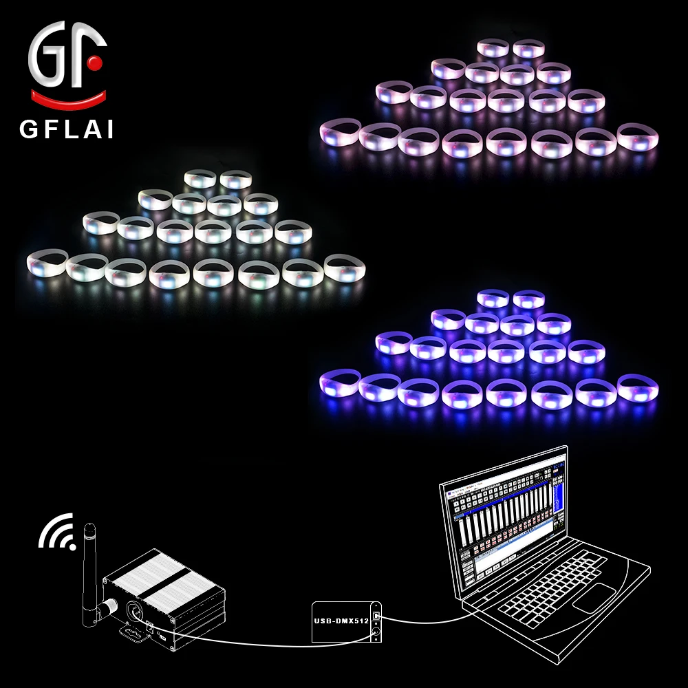 GFLAI мигающий светодиодный браслет с дистанционным управлением, Индивидуальный Светодиодный браслет