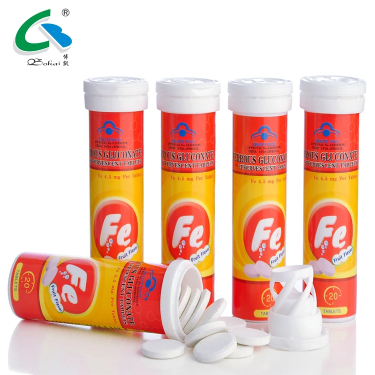 Ferrous gluconate effervescent tablet for iron health supplement