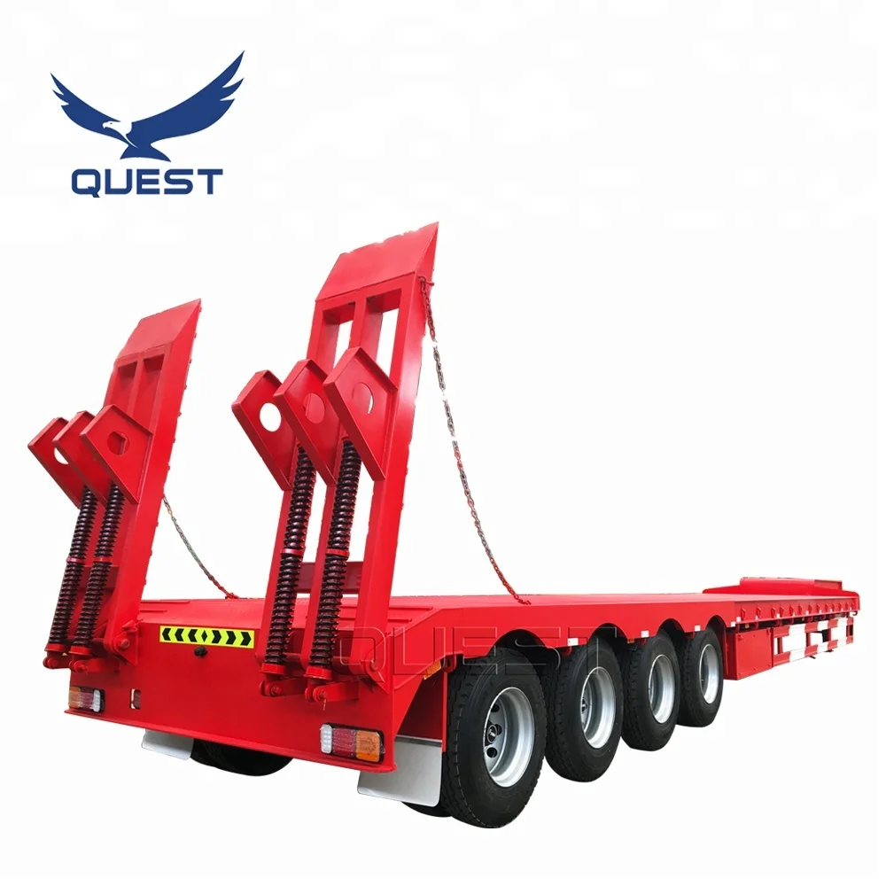QUEST 50-80 Tons Low Bed Low Loaders Extendable Low Flatbed Semi Trailer 4 Axles Rear Loading Lowbed Trailer