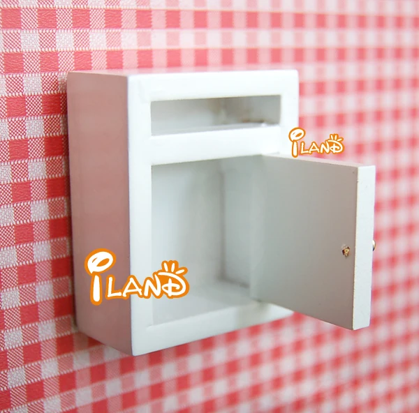 iland miniatures Small Letter Box Mini Mailbox Dollhouse Wooden Painted Mail Box White Post Box OA021