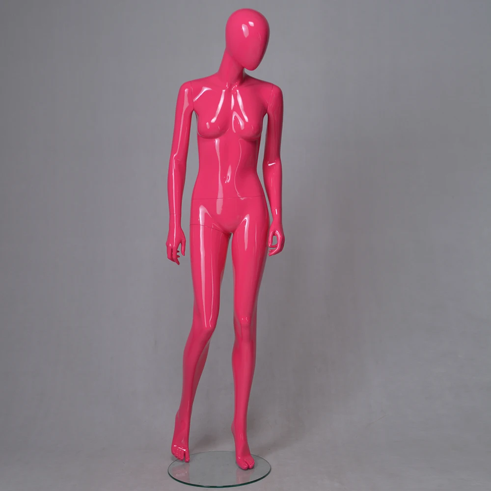 Modern cheap full body fiberglass window clothing display glossy decorative pink mannequin for sale