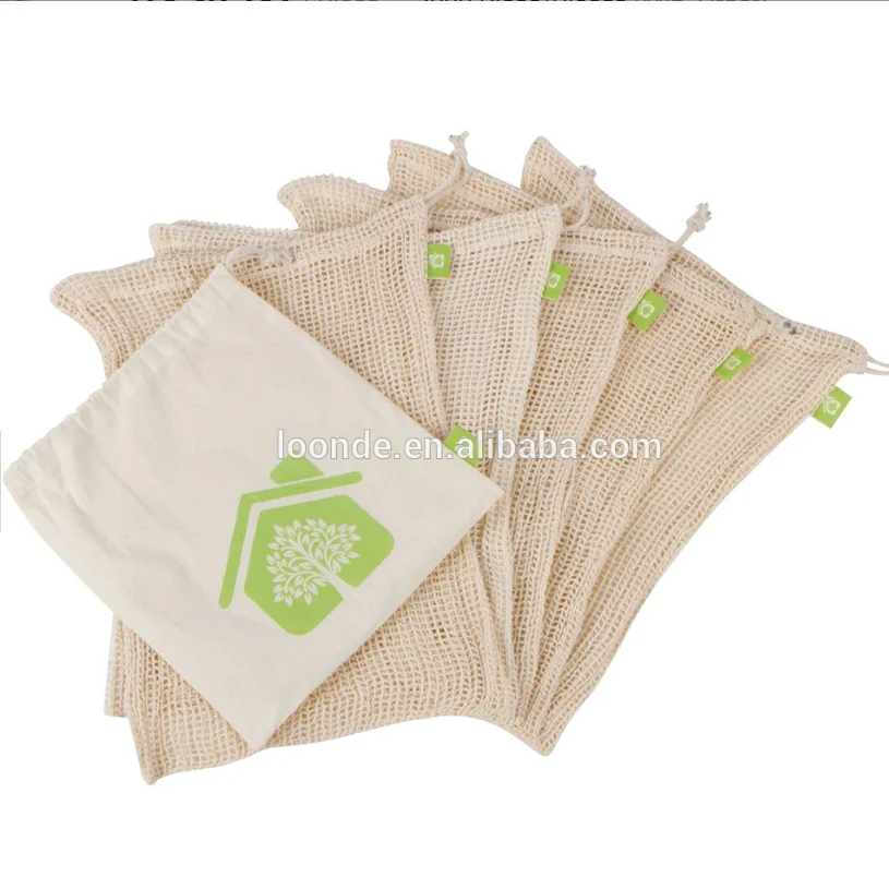 Reusable Cotton Mesh Produce Bag heavy duty double- Organic Cotton Grocery Bag -Zero Waste & drawstring